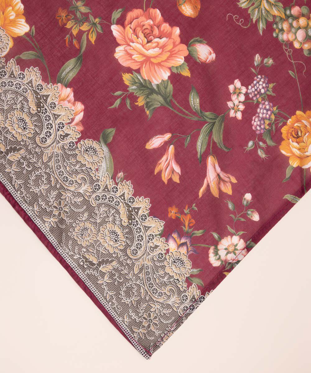 Fine Voile Red Printed Dupatta