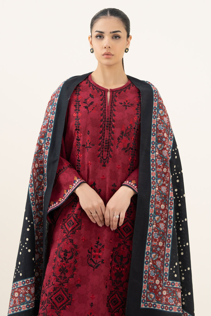 3 Piece - Embroidered Cotton Jacquard Suit