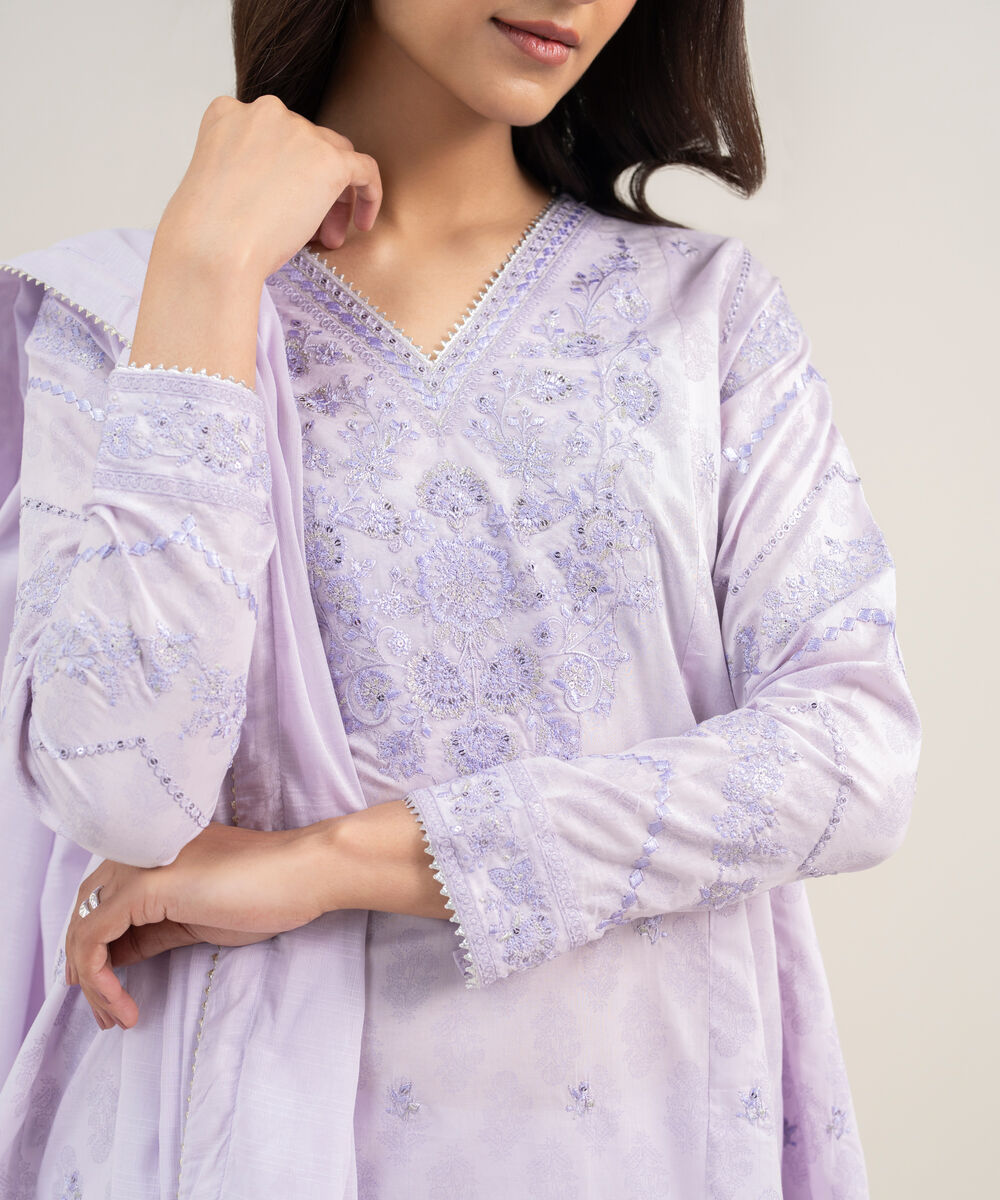 Women's RTW Lawn Embroidered Lilac 3 Piece Suit