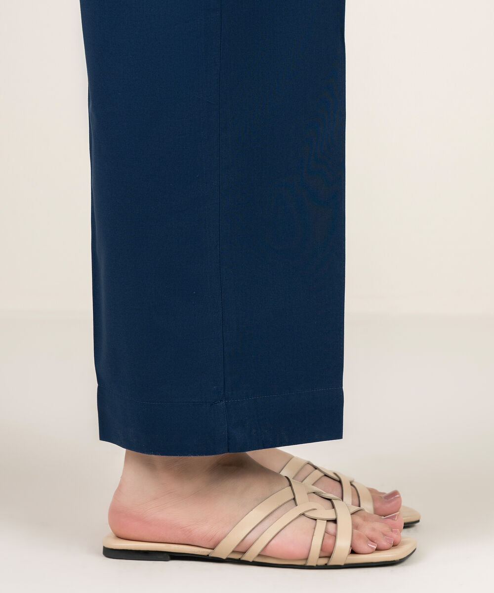 Women's RTW Cambric Solid Blue Straight Pants