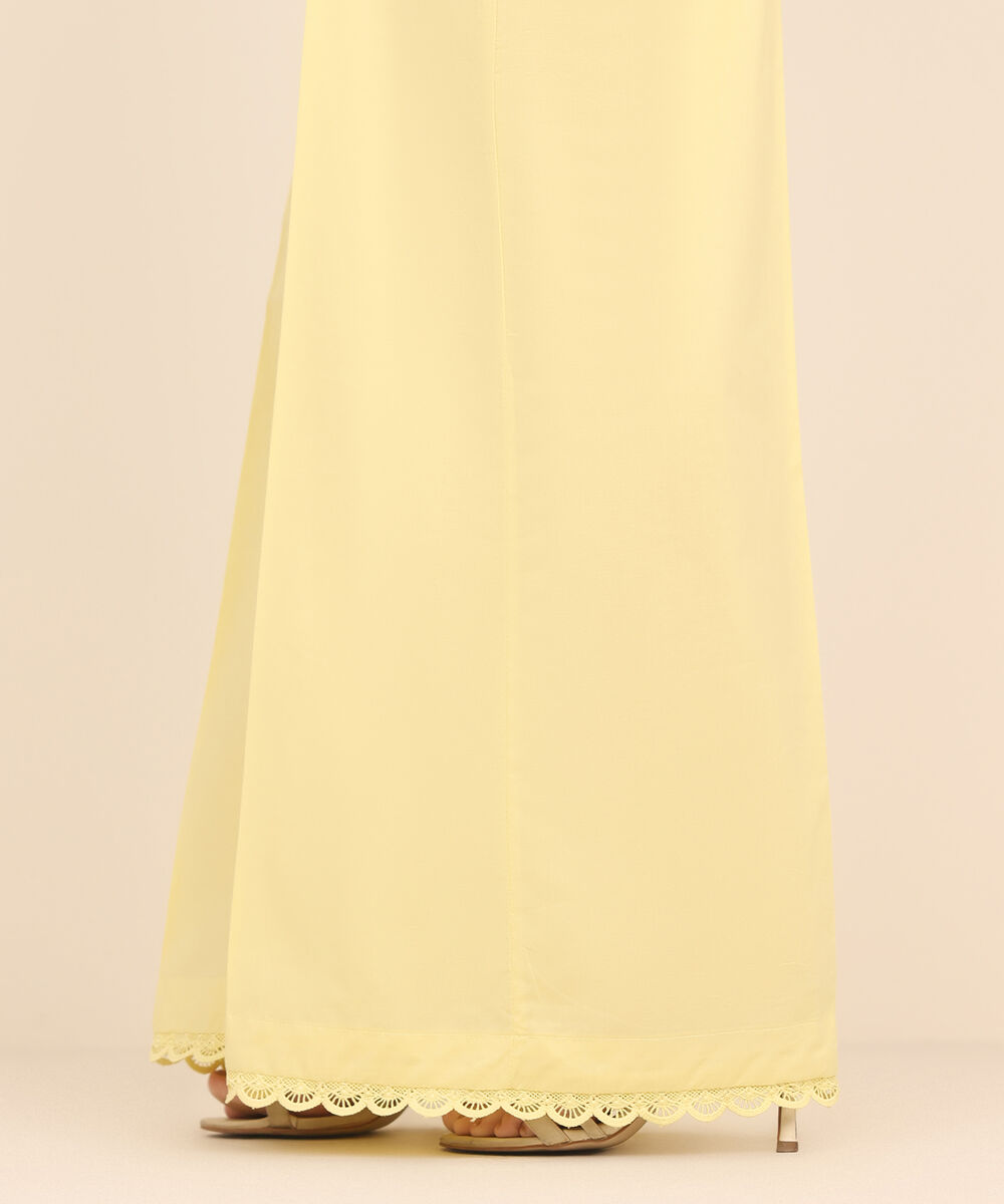 Women's RTW Cambric Yellow Solid Flared Pants