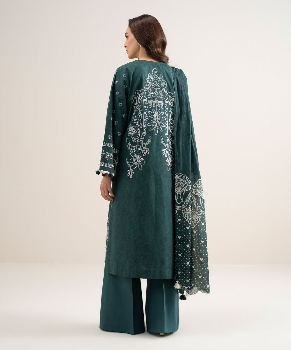 Women's Unstitched Lawn Embroidered Green 3 Piece Suit