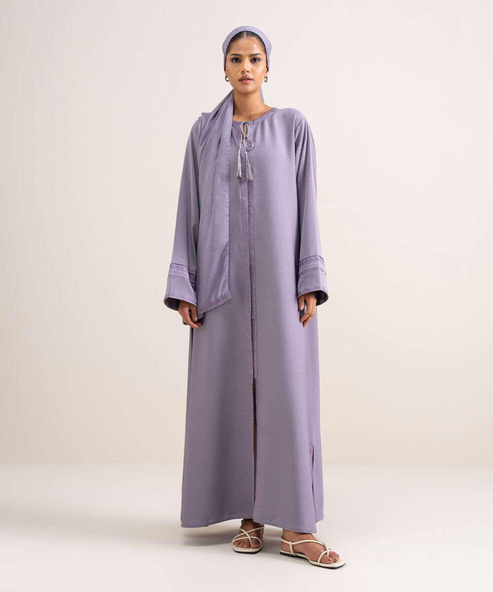 Women's Silky Textured Lilac Regular Abbaya Set