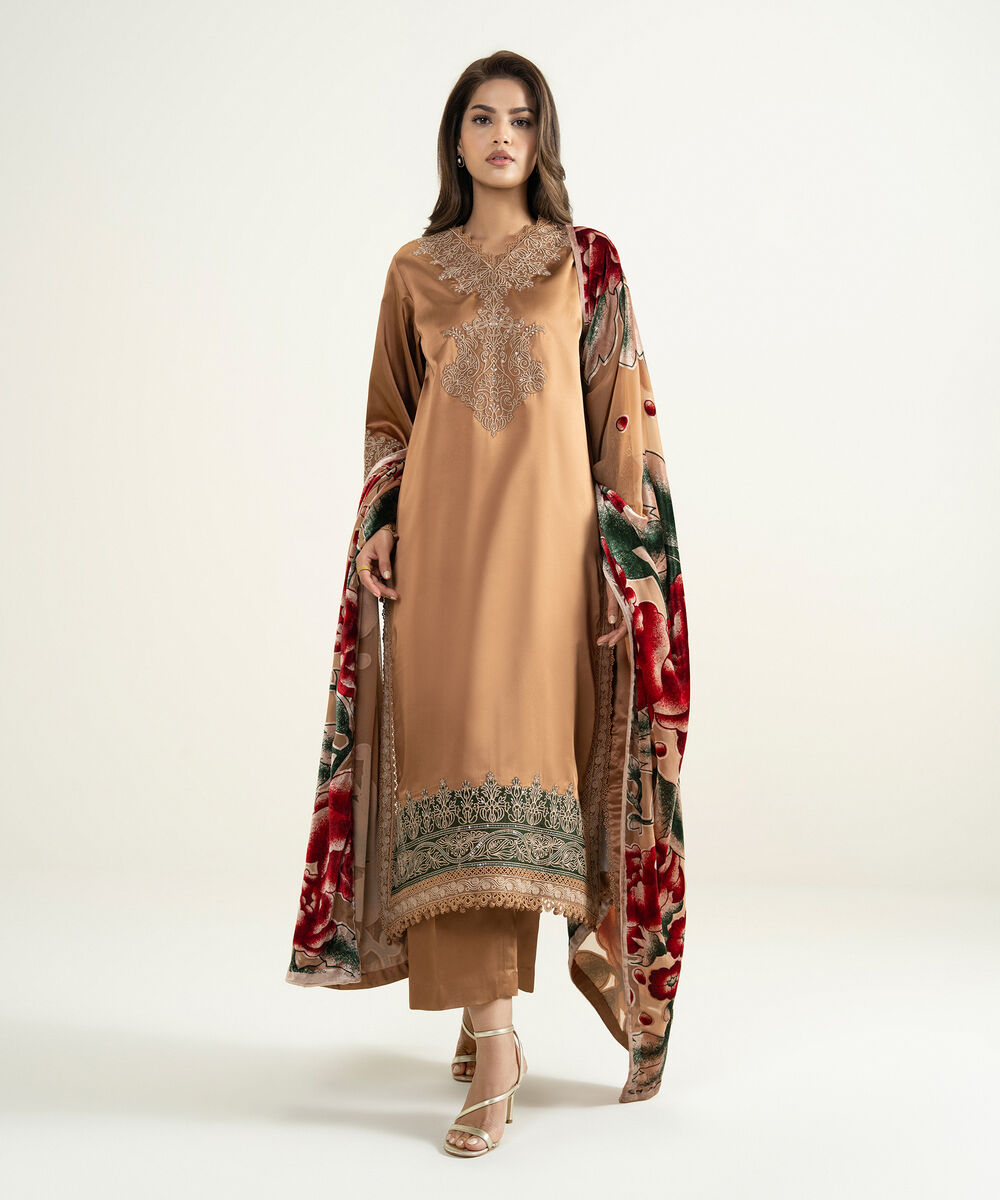 Women's Unstitched Blended Satin 3 Piece Suit