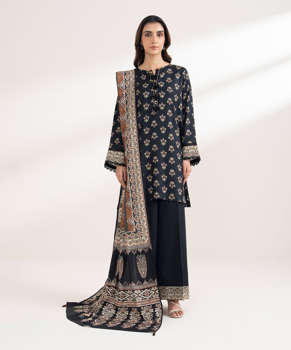 Printed Linen Black Dupatta