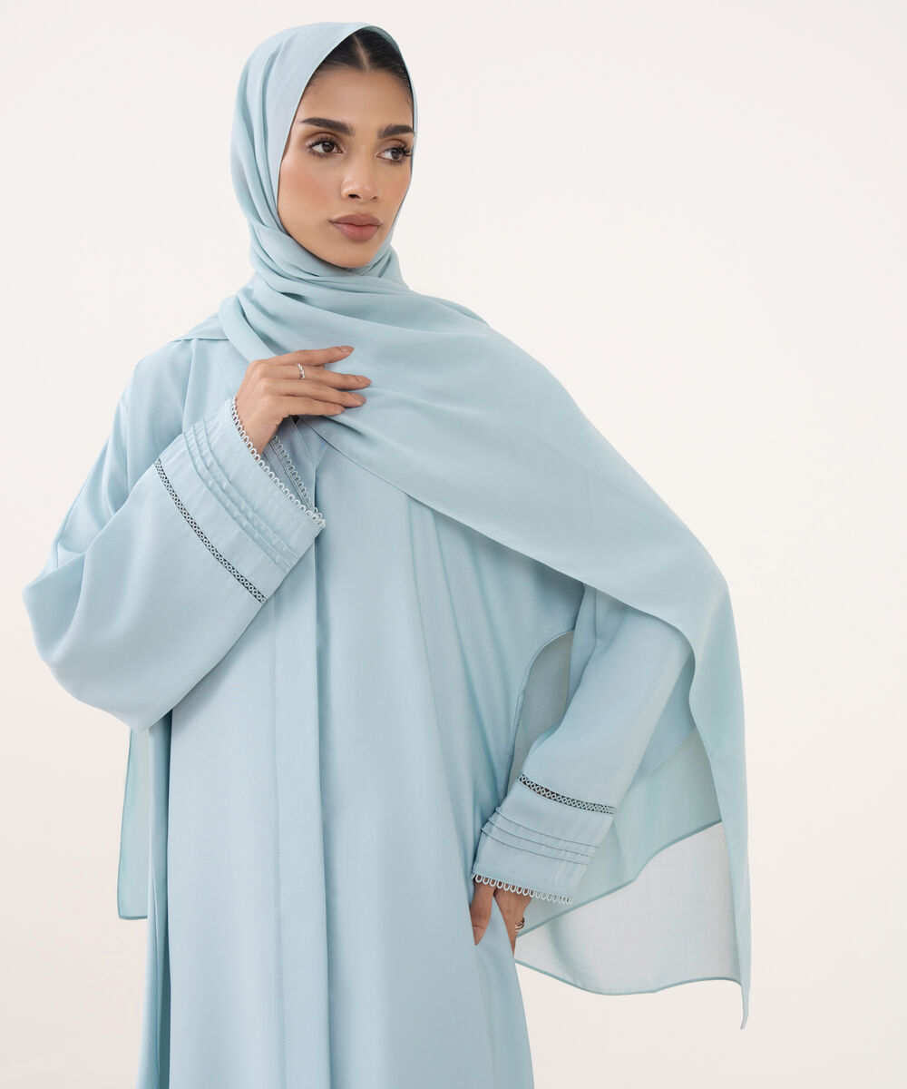 Women's Sky Blue Polyester Abaya
