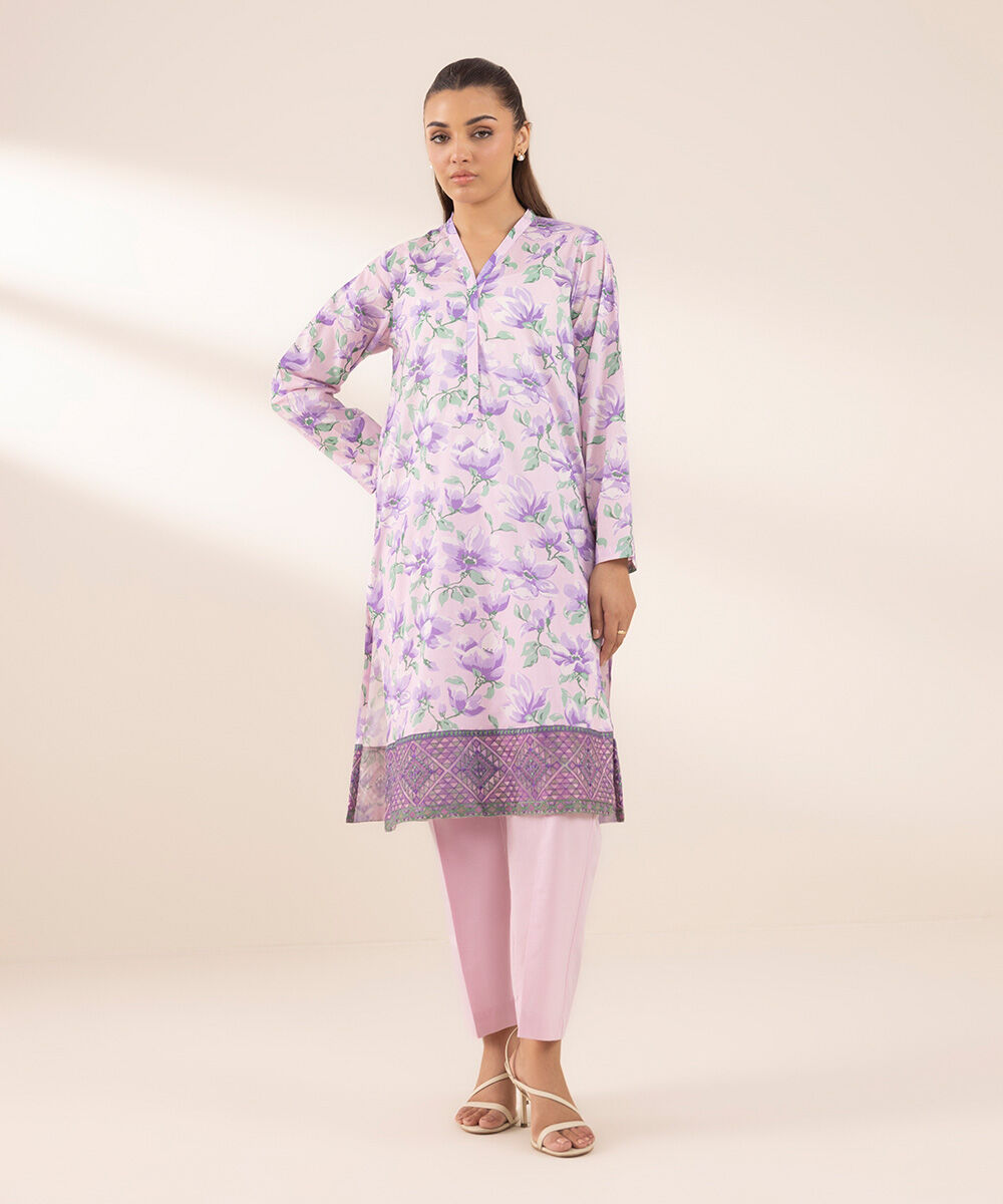 Women's RTW Lawn Purple Printed A-Line Shirt