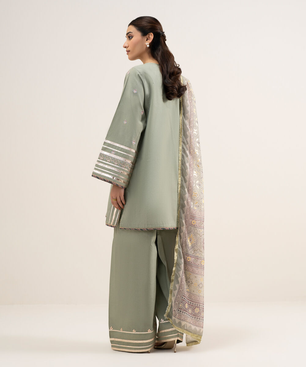 Women's Unstitched Lawn Embroidered Green 3 Piece Suit