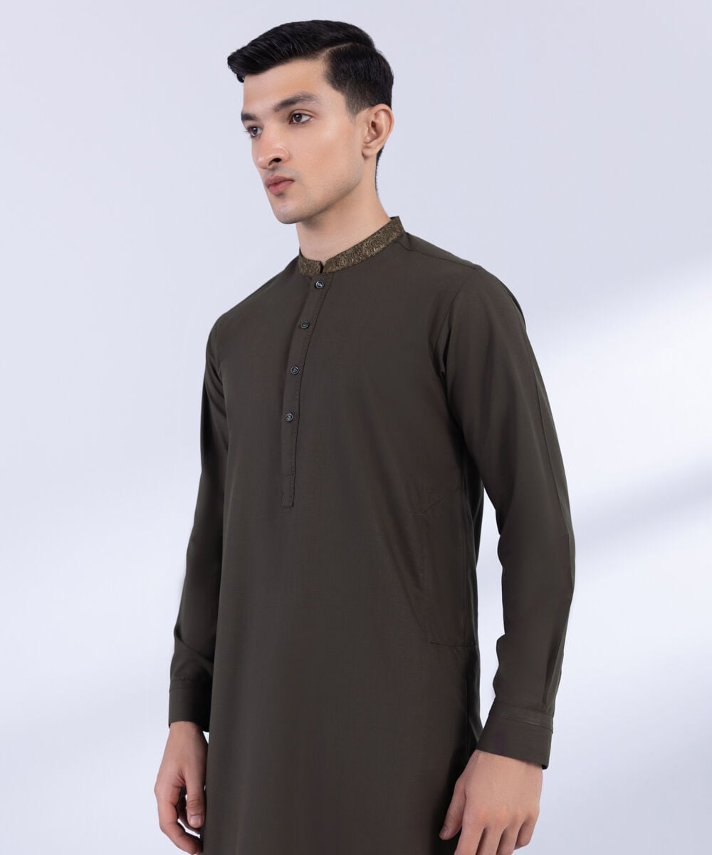 Men's Stitched Brown Premium Wash & Wear Kurta Shalwar
