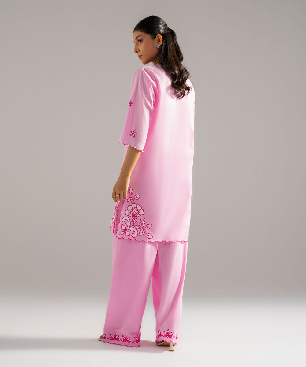 Women's RTW Lawn Solid Embroidered Pink 2 Piece Suit
