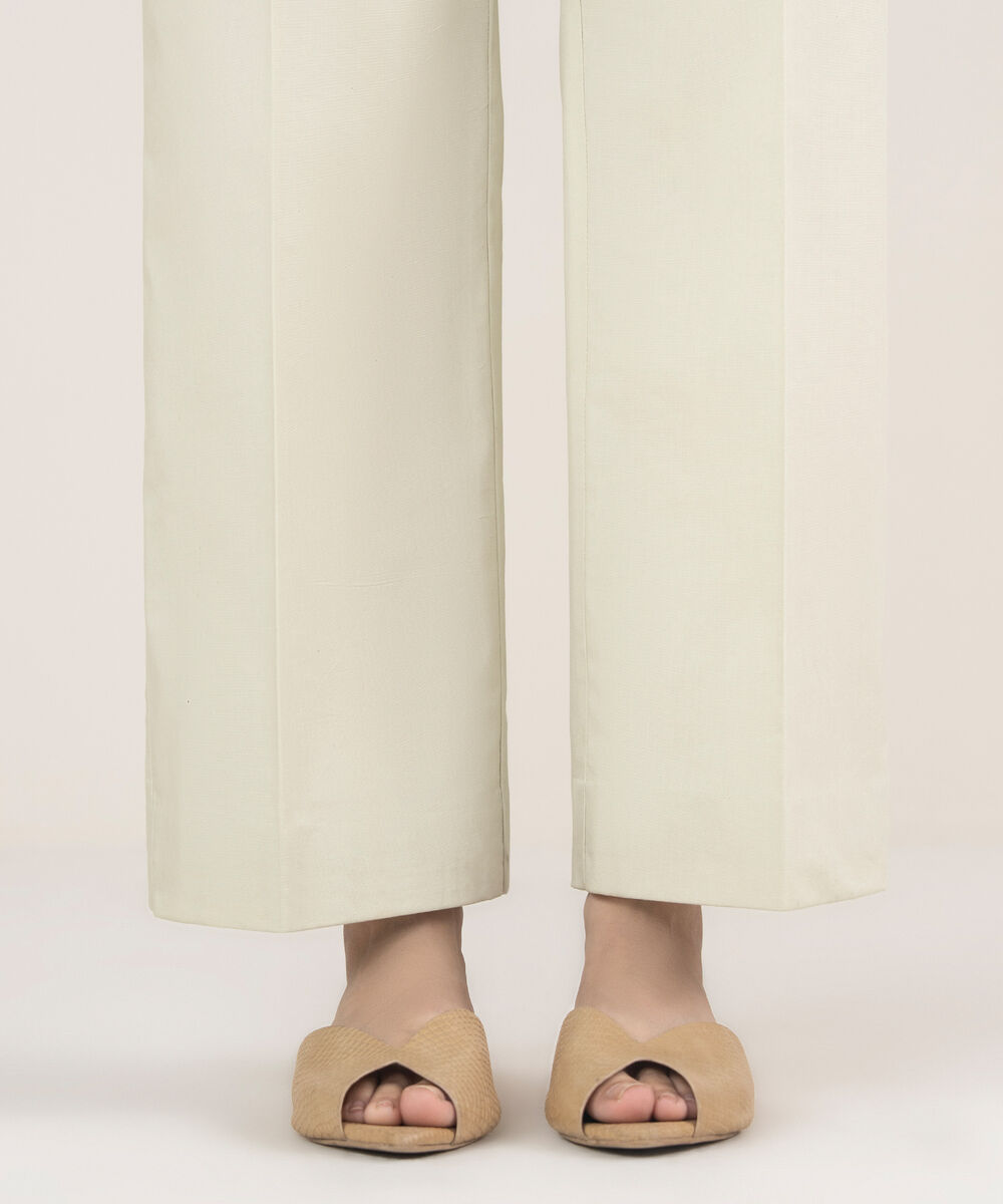 Women's Unstitched Cotton Printed Off White Trousers Fabric