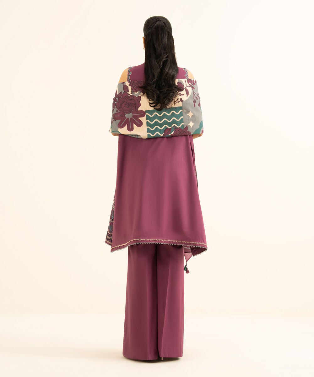 Women's Unstitched Cross Hatch Embroidered Red 3 Piece Suit