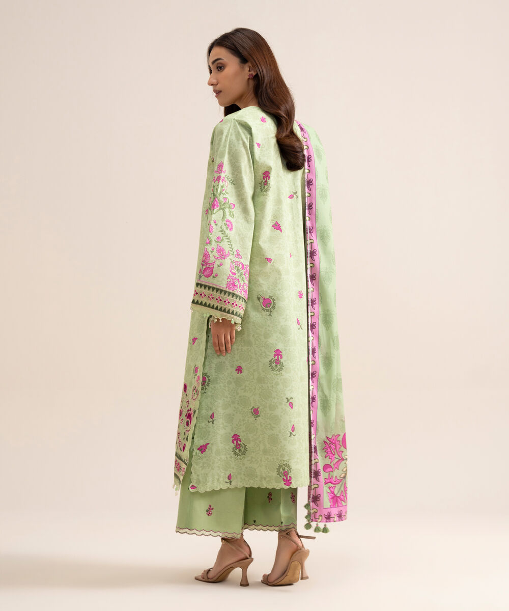 Women's Unstitched Lawn Embroidered Green 3 Piece Suit