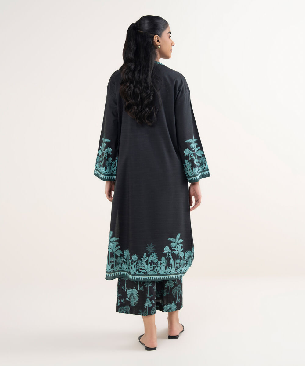 Women's RTW Lawn Printed Black Drop Shoulder Shirt