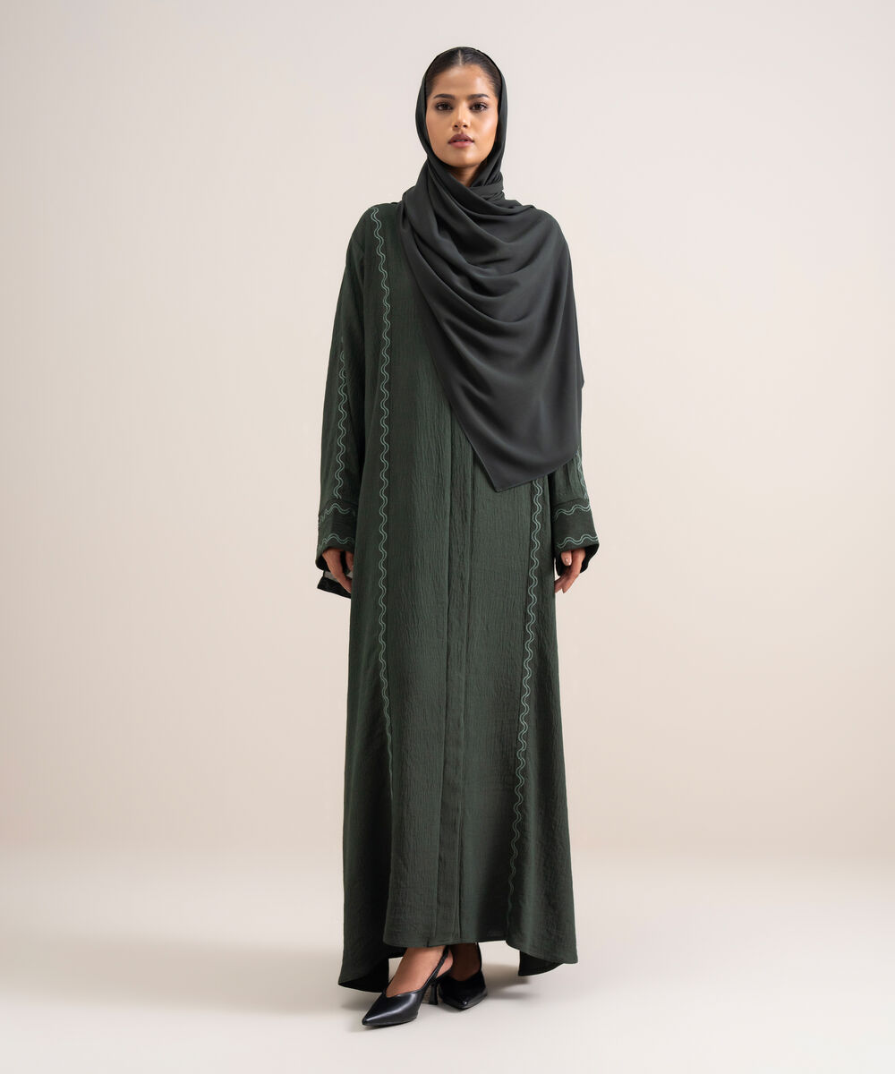 Women's Polyster Green Regular Abbaya Set