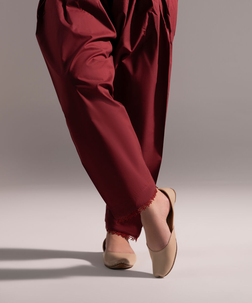 Women's RTW Poplin Solid Maroon Skinny Shalwar