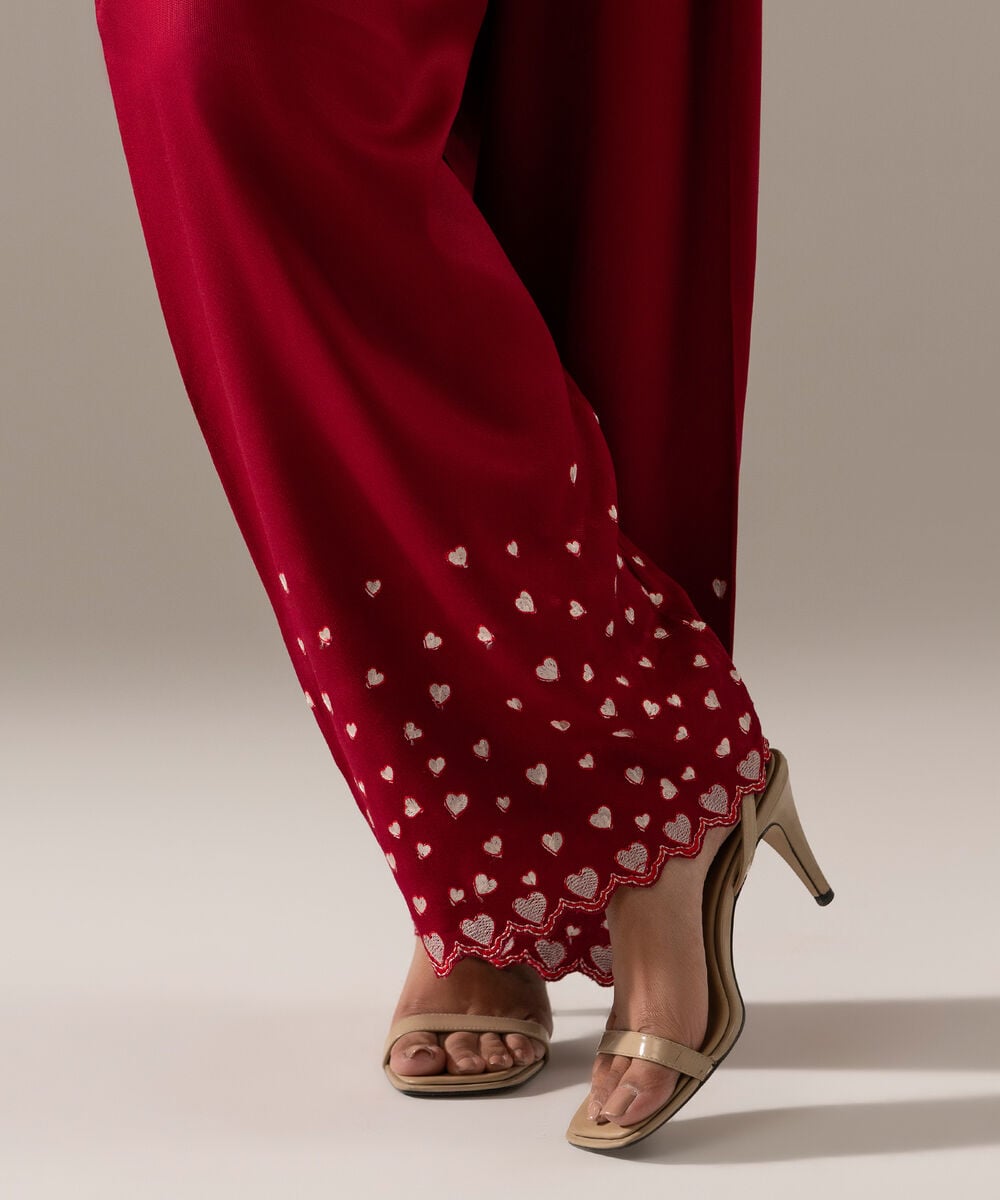 Women's RTW Bedford Solid Red Farshi Shalwar