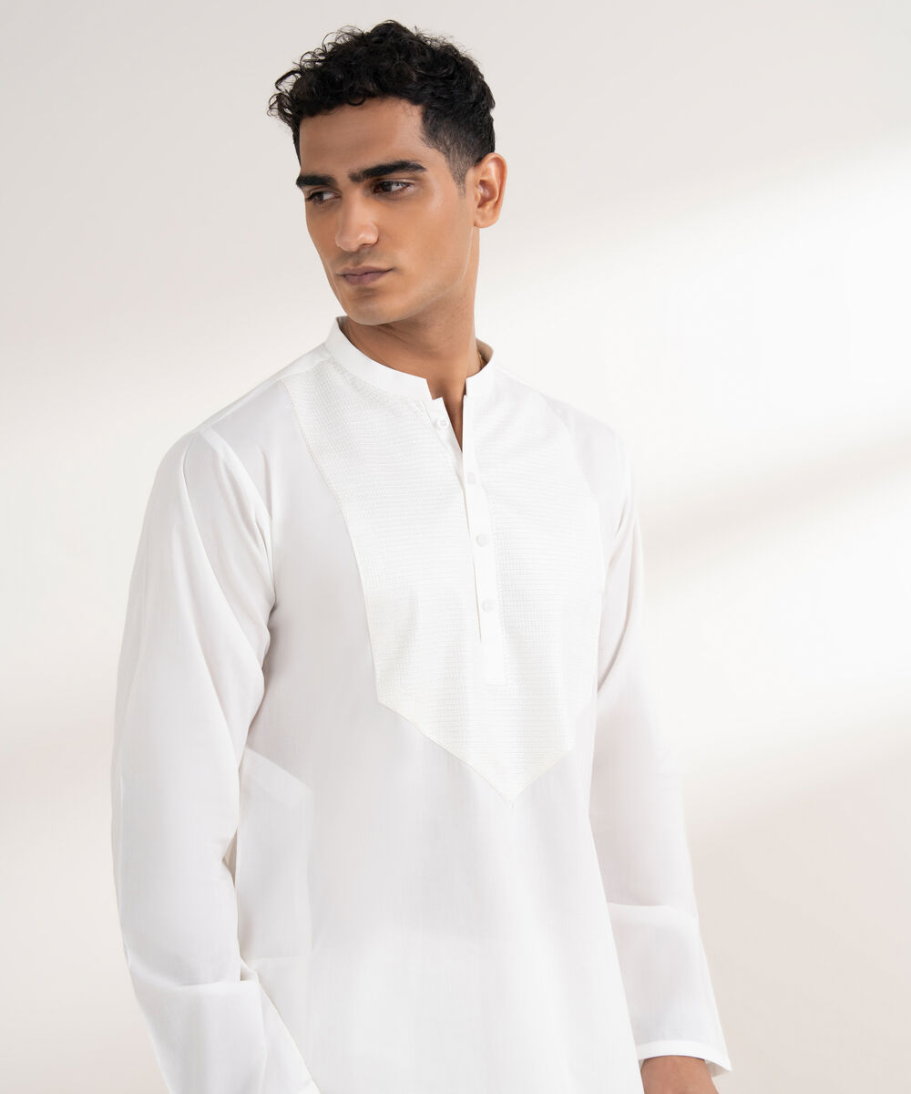 Men's Stitched 100% Cotton Off White Kurta