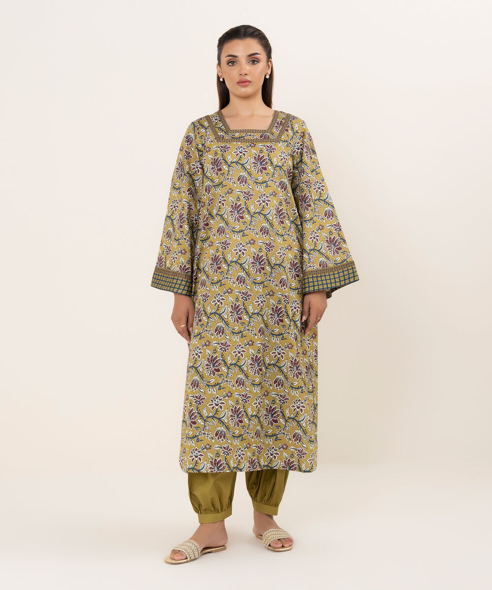 Women's Unstitched Cotton Printed Multi 2 Piece Suit
