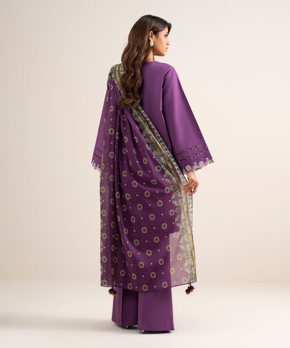Women's Unstitched Lawn Embroidered Purple 3 Piece Suit