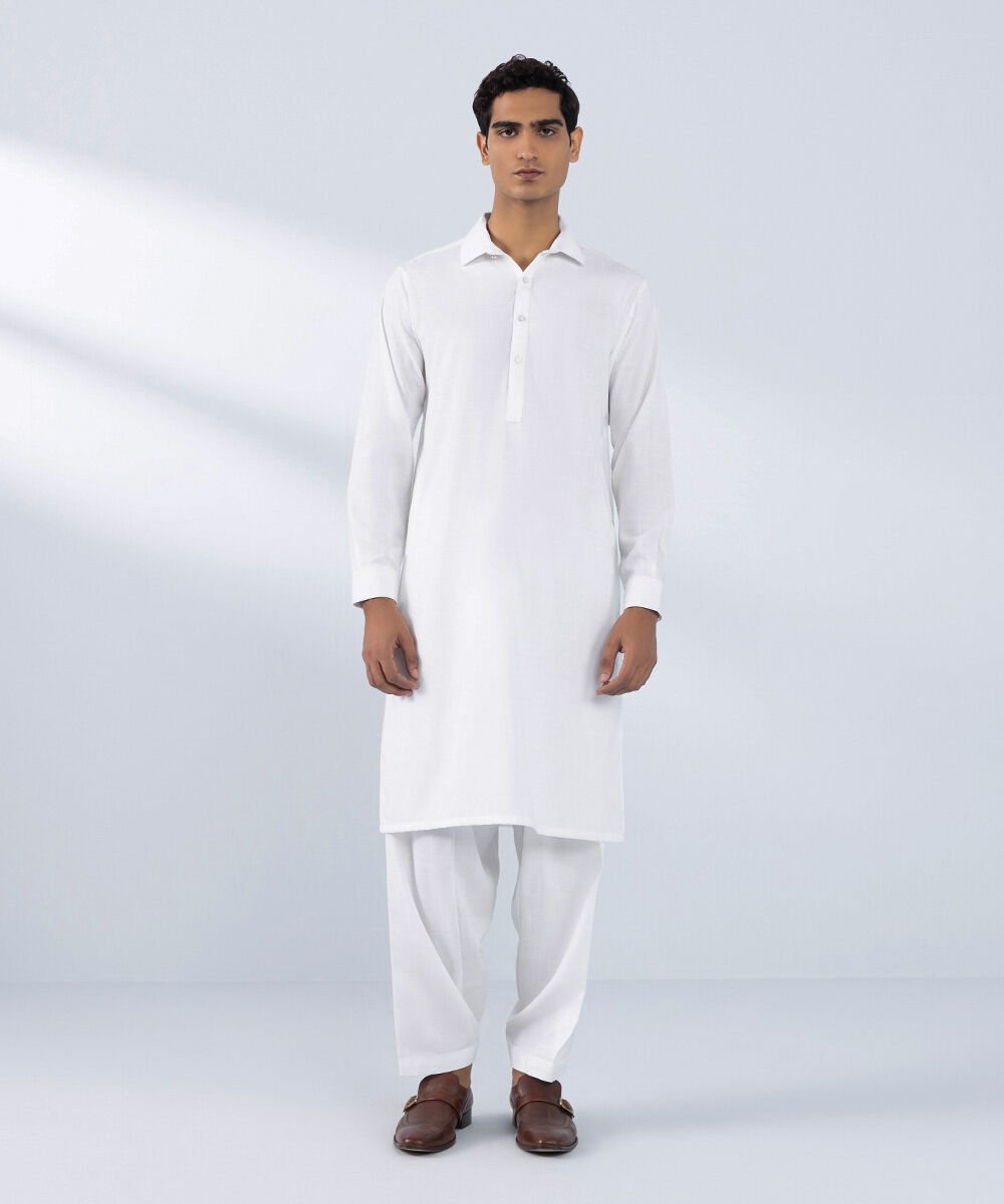 Wash & Wear Suit Men's Stitched White Wash & Wear Kurta Shalwar