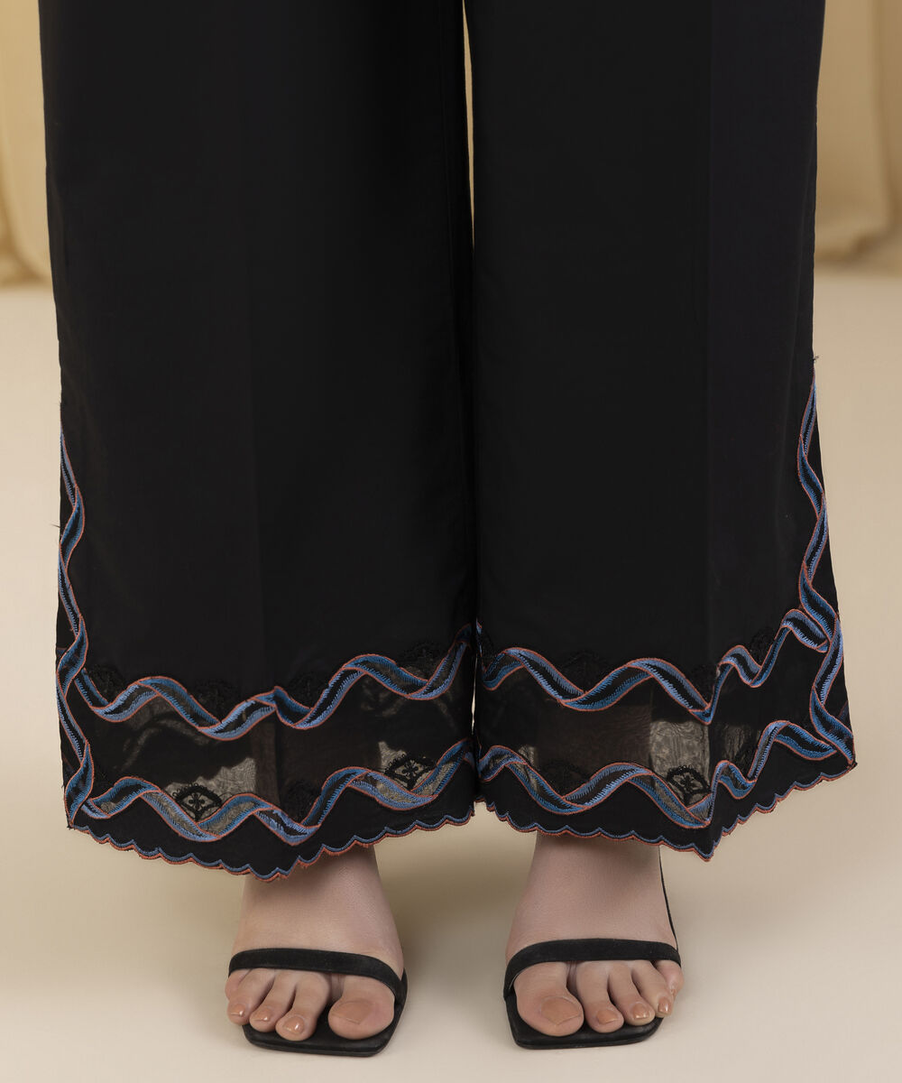 Unstitched Women's Black Cotton Jacquard 3 Piece Suit