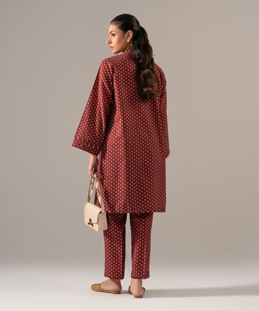 Women's RTW Khaddar Printed Maroon 2 Piece Suit