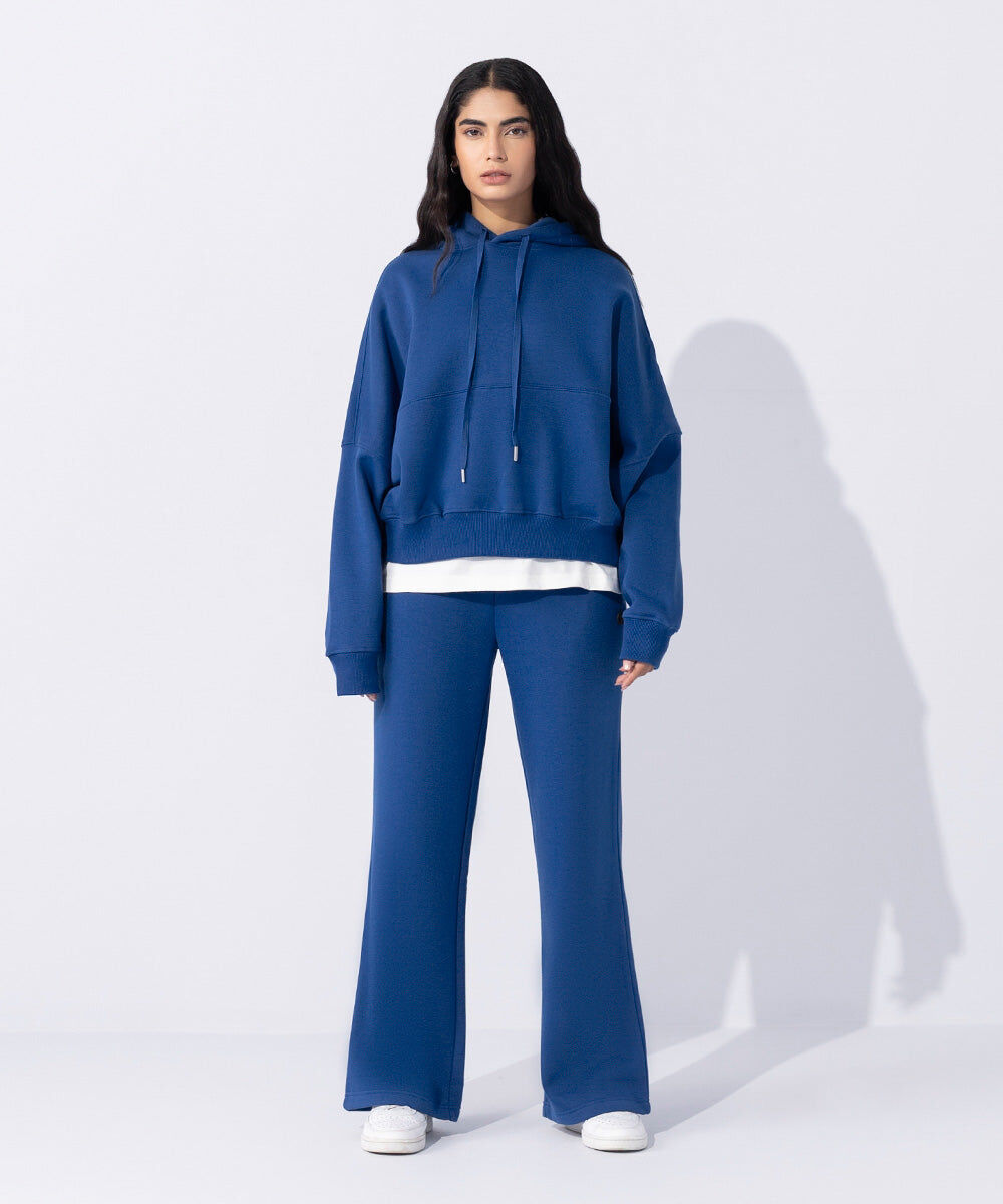Woman - Blue Fleece Hoodie with Waist Panel