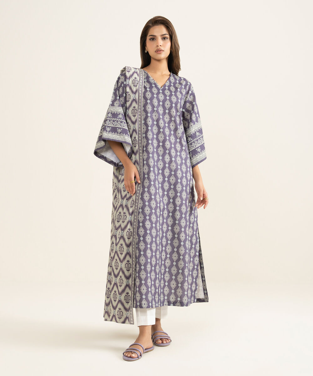 Women's Unstitched Lawn Printed Purple 2 Piece Suit