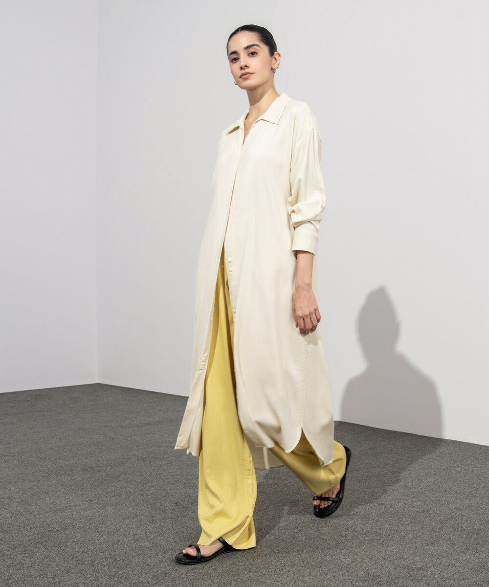 Women's Western Wear Beige Seersucker Shirt Dress