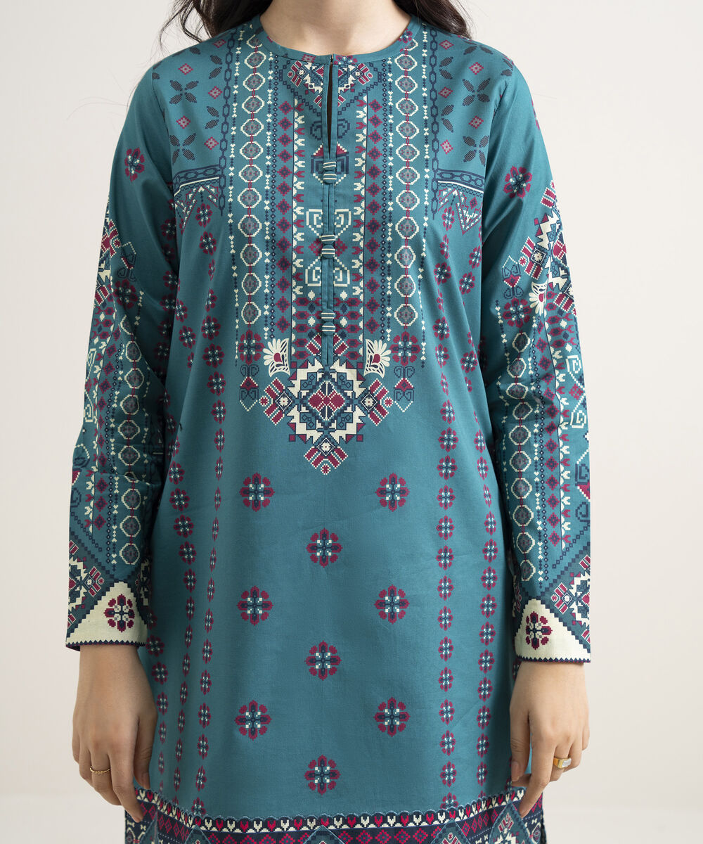 Women's Unstitched Lawn Printed Blue  3 Piece Suit