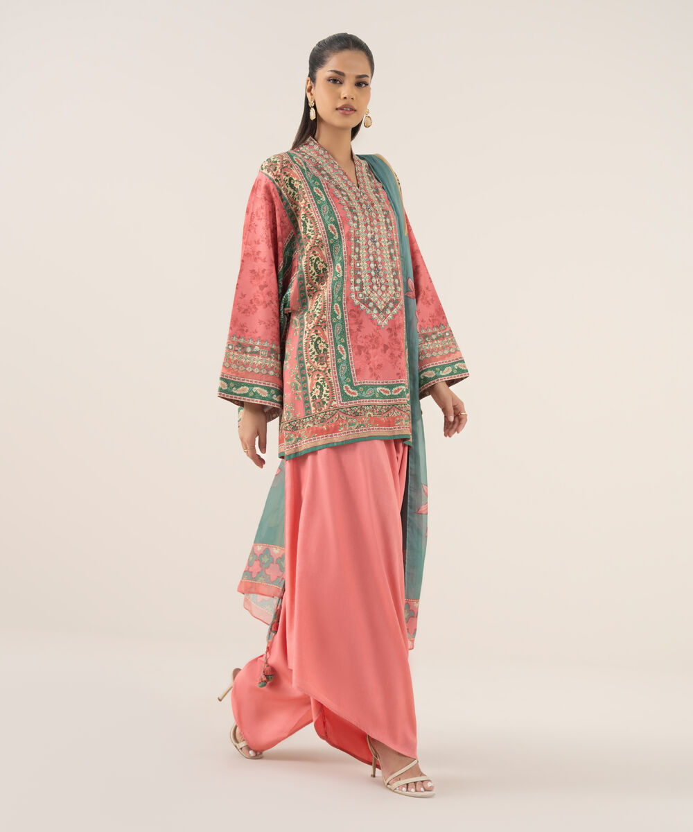 Women's Unstitched Lawn Embroidered Multi Three Piece Suit