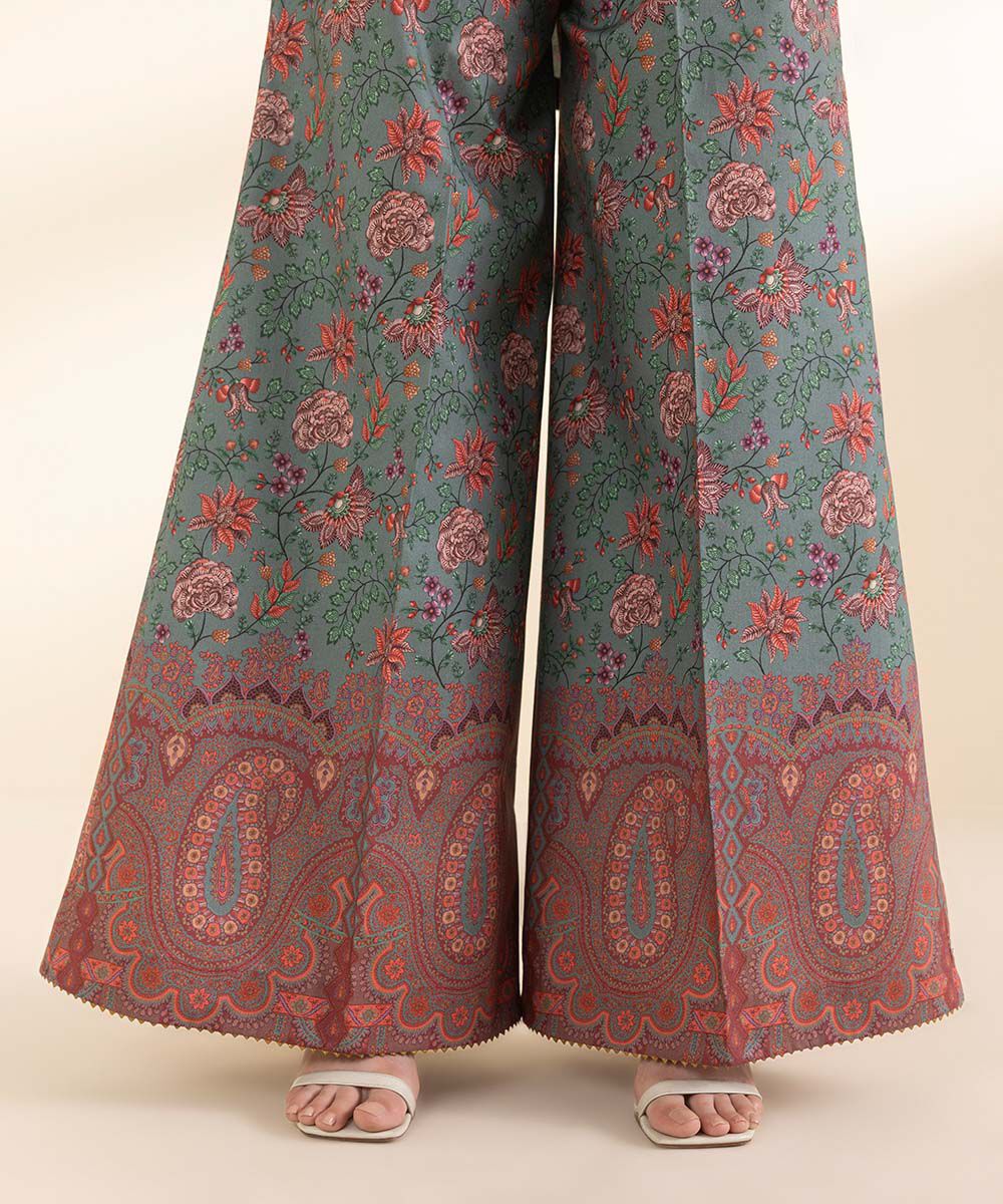 Unstitched Women's Embroidered Lawn Green Three Piece Suit