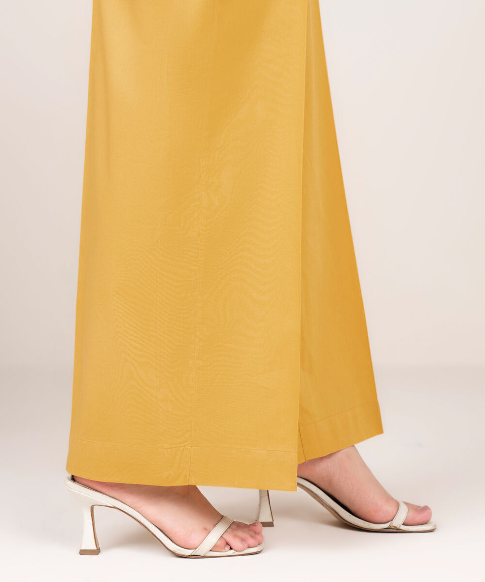 Women's RTW Cotton Solid Yellow Culottes