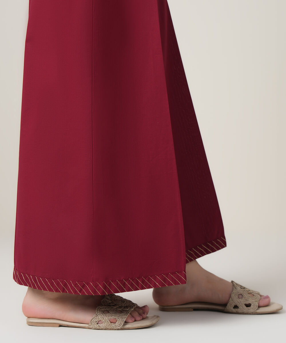 Women's RTW Cambric Maroon Solid Trousers