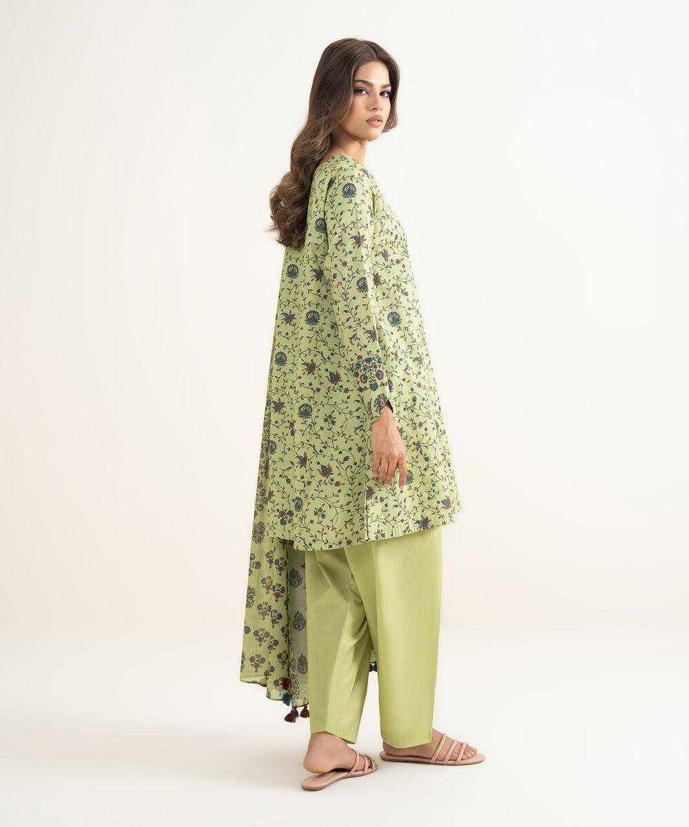 Women's Unstitched Lawn Printed Green 3 Piece Suit