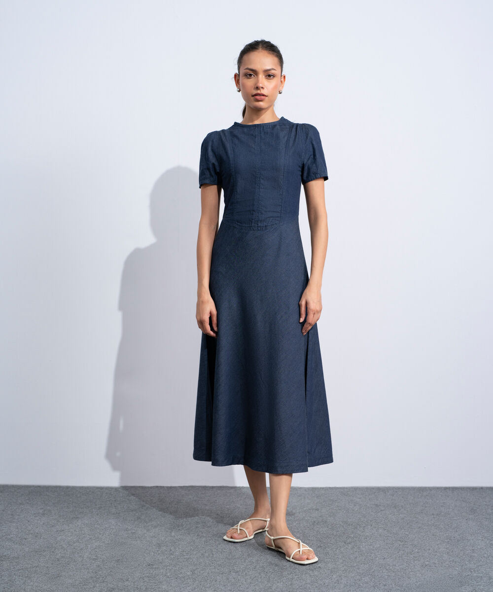 Women's Western Rinse Wash Puff Sleeve Denim Dress