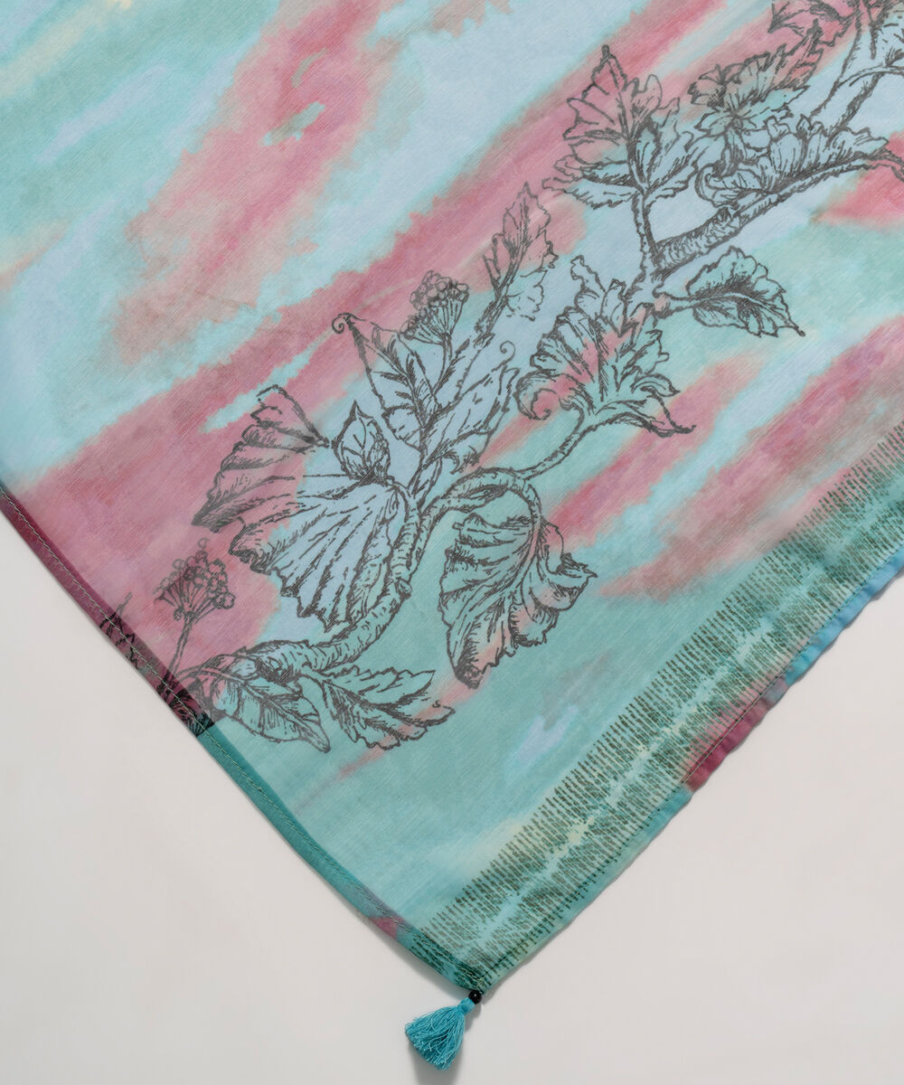 Women's RTW Blended chiffon Printed Blue Dupatta