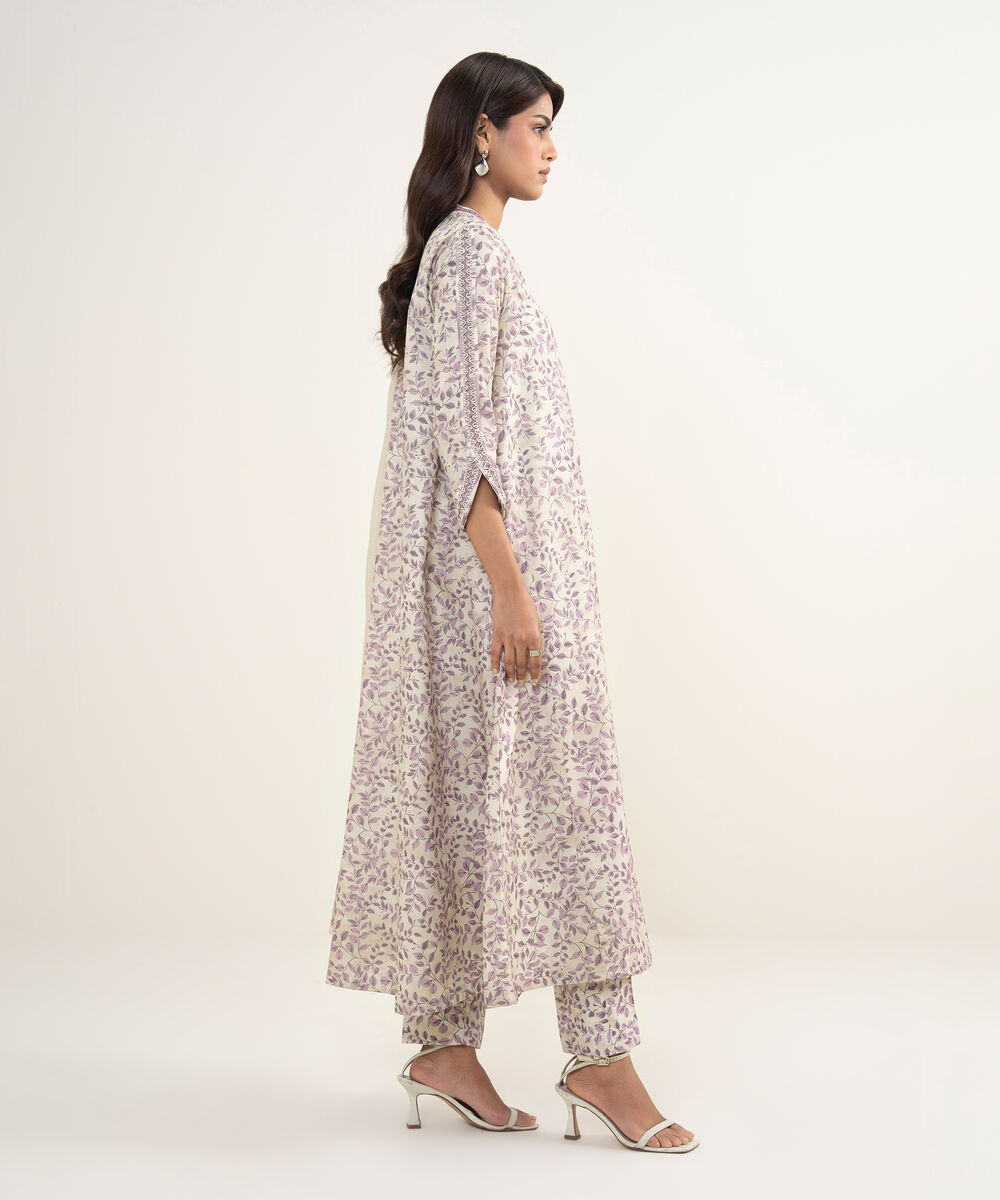 Women's Unstitched Zari Lawn Embroidered Purple 3 Piece Suit