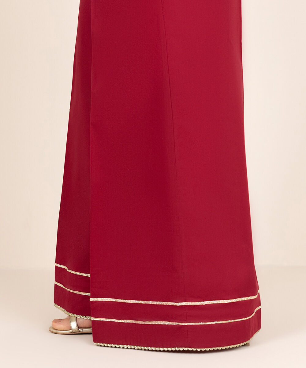 Women's RTW Cambric Red Solid Flared Pants