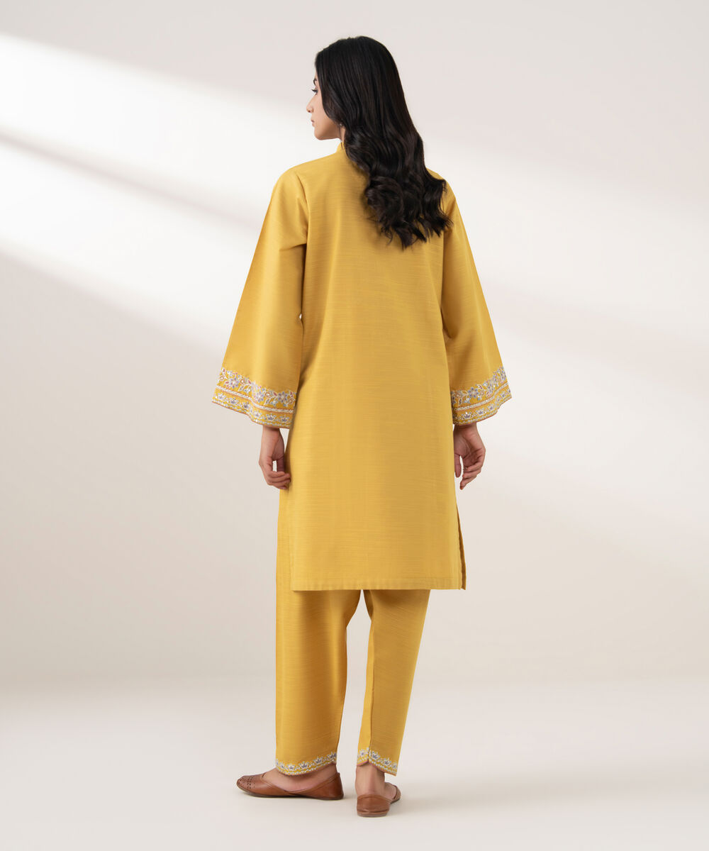 Women's RTW Zari Khaddar Embroidered Yellow 2 Piece Suit