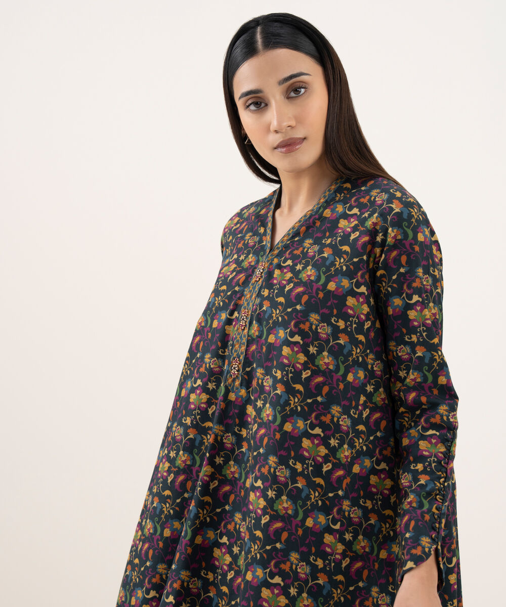 Women's Unstitched Cotton Printed Multi 2 Piece Suit