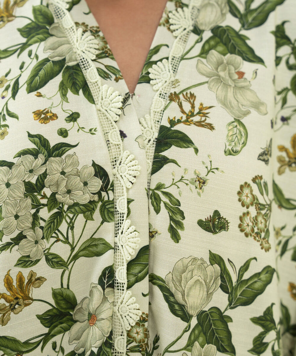 Women's RTW Light Khaddar Printed A-Line White Shirt