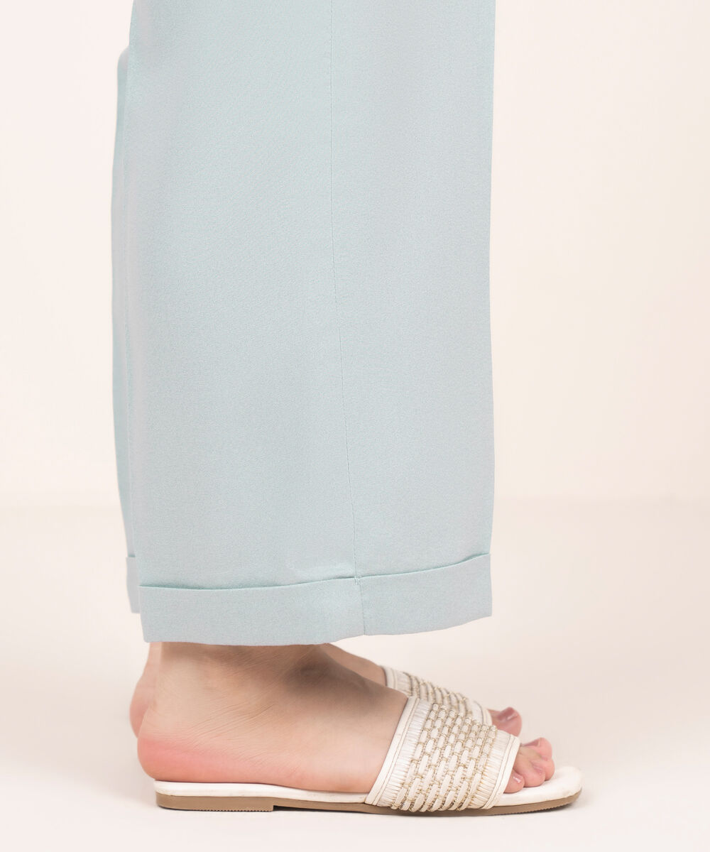 Women's RTW Dobby Blue Solid Straight Pants