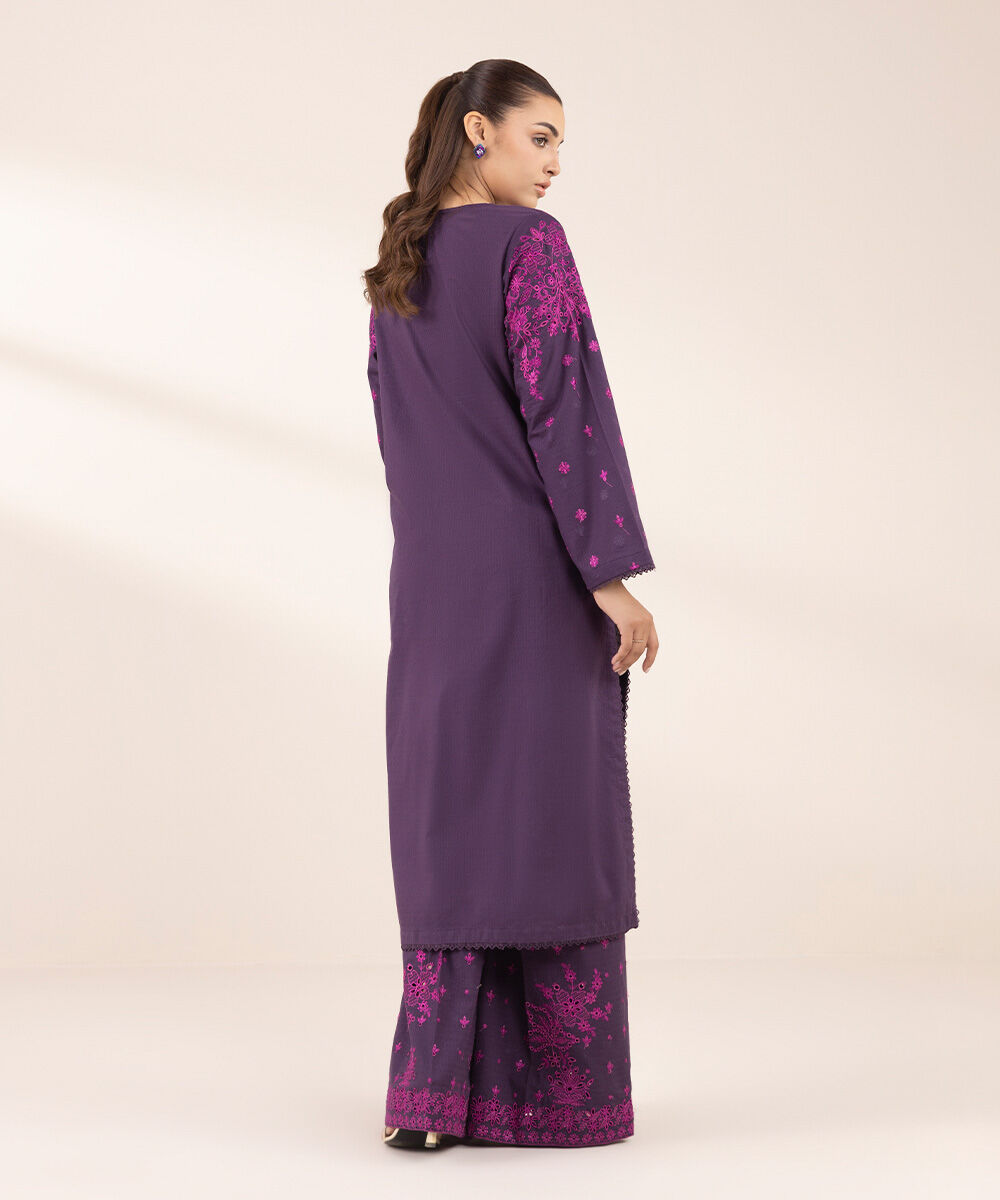 Women's RTW Dobby Purple Embroidered A-Line Shirt