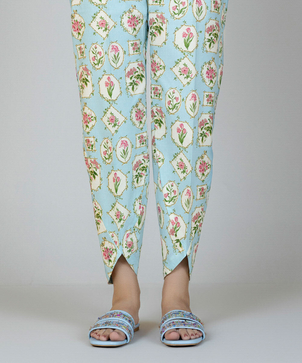 Woman - Blue Printed Poplin Tulip Shalwar