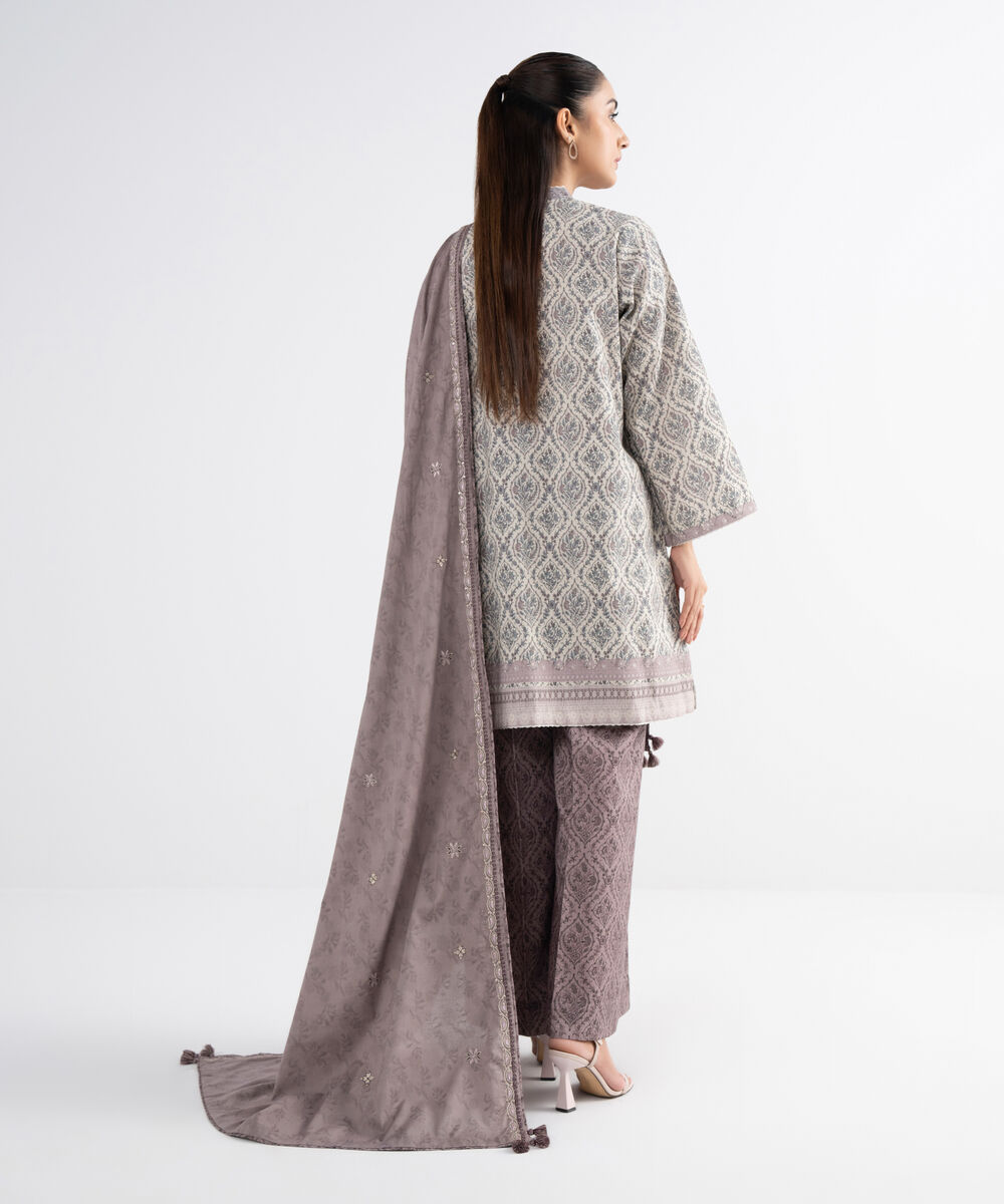 Women's Unstitched Cross Hatch Embroidered Grey 3 Piece Suit