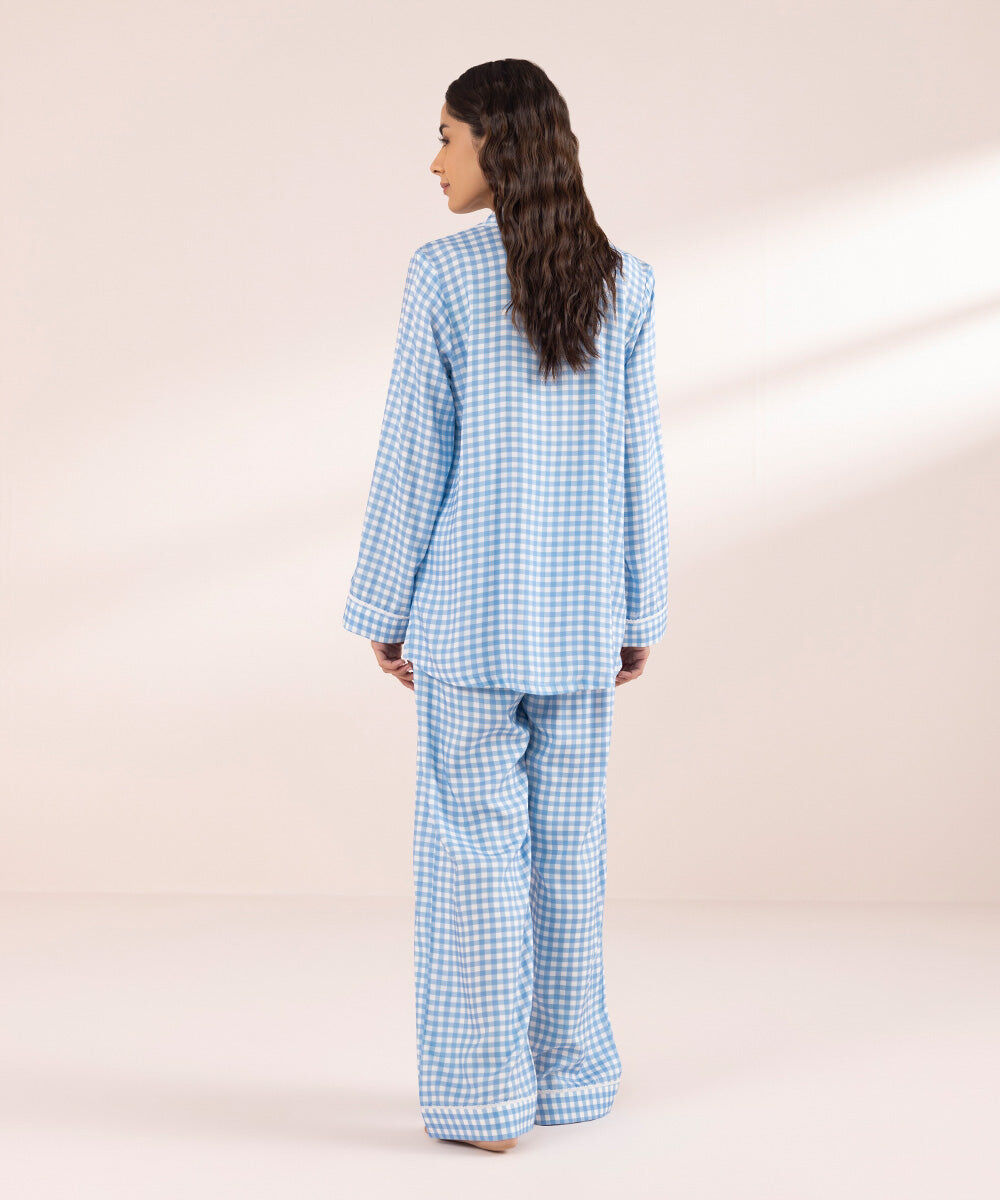 Women's Sleepwear Checkered Viscose PJ Set with lace