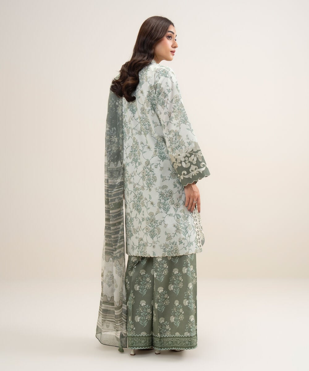 Women's Unstitched Lawn Embroidered Black and Off White 3 Piece Suit