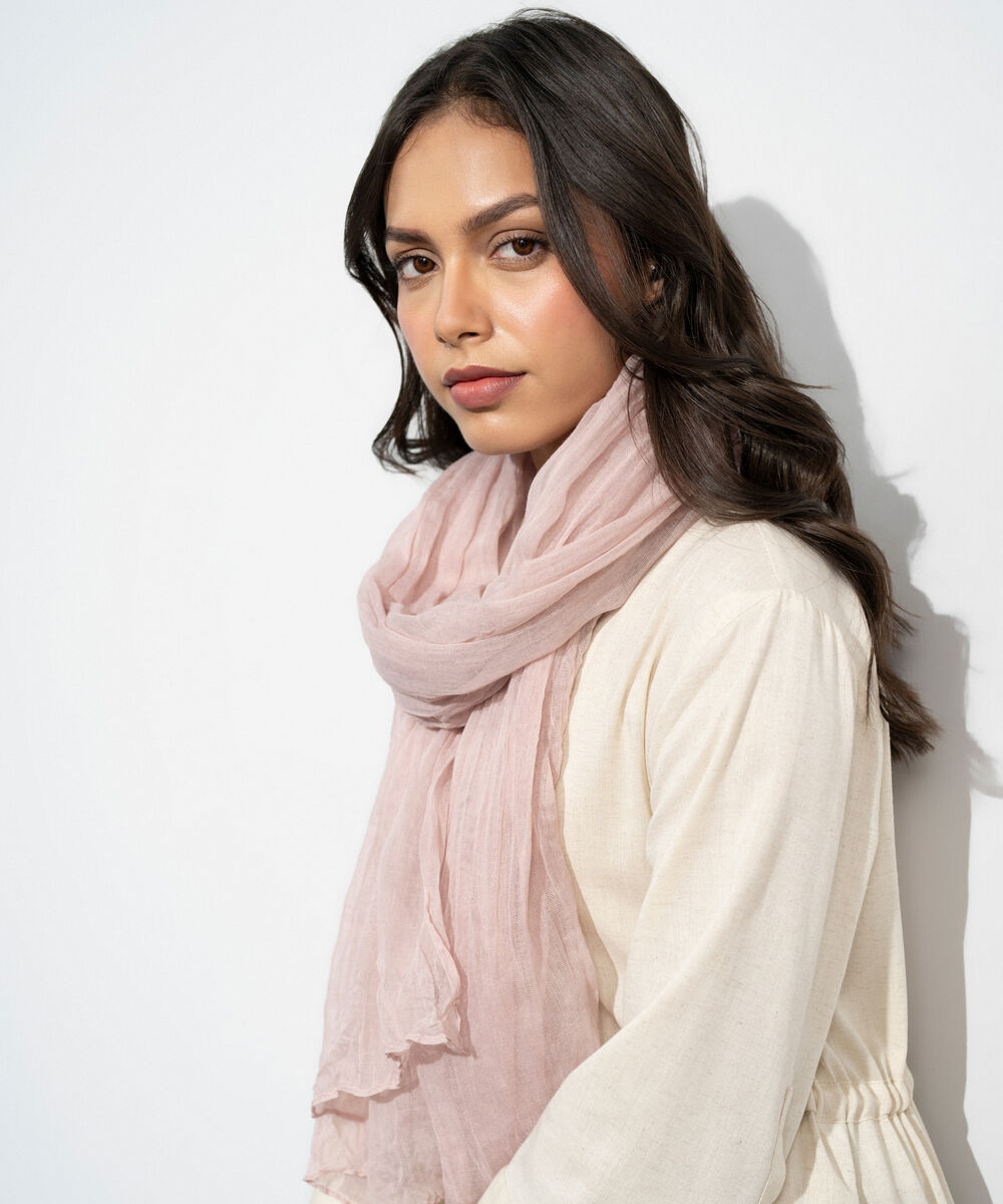 Women's Western Off White Textured Rectangular Scarf